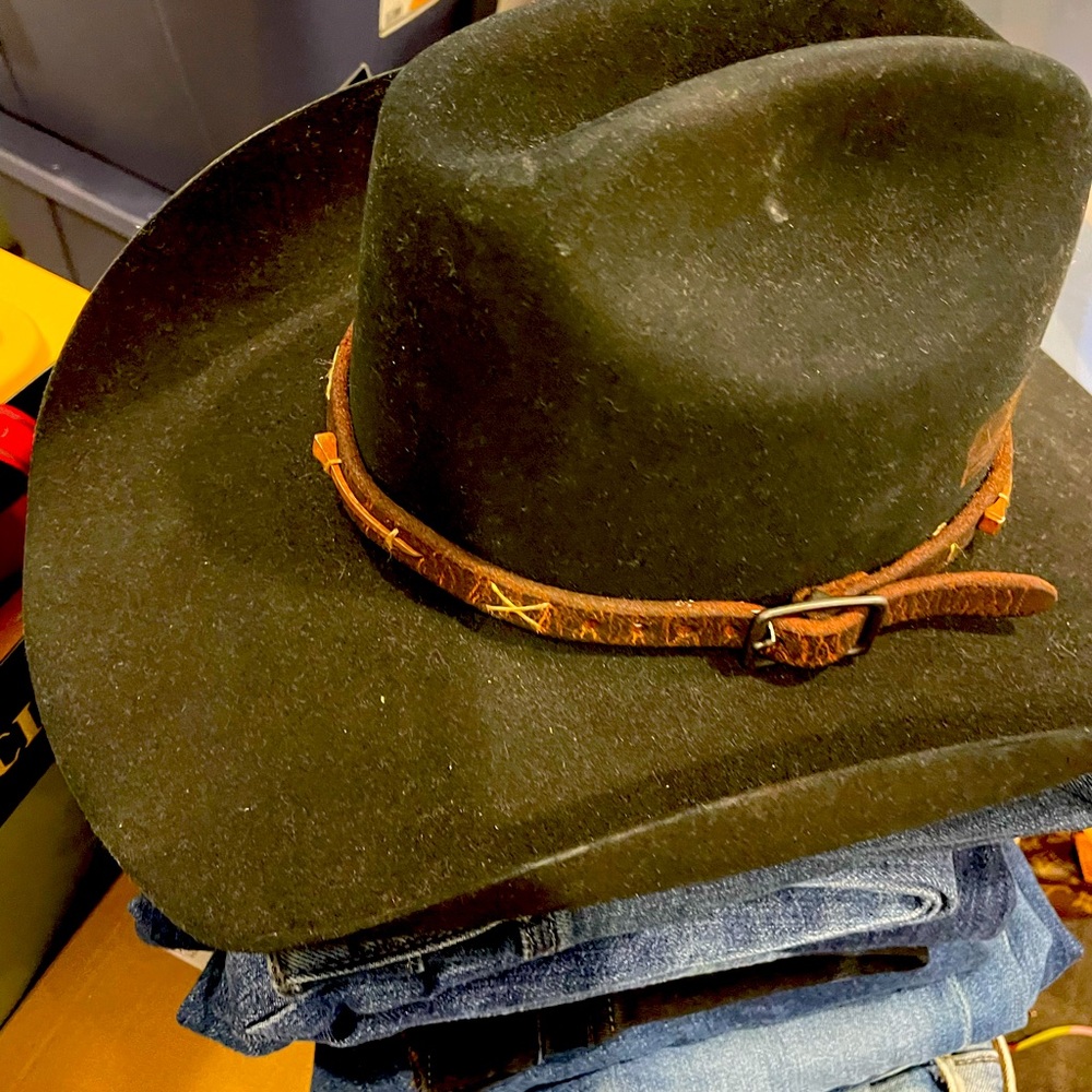 Stetson Black Hat with Brown Leather Band